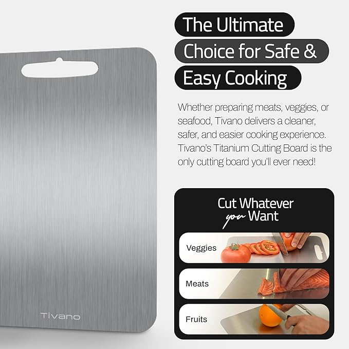 Original Tivano TitaniumShield Cutting Board 12"x8" Metal Pro | Ultra Durable, Dishwasher Safe, Heat Resistant, Odor & Stain Free, Knife Friendly, Non Toxic Kitchen Board (1)