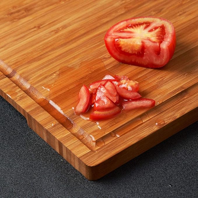 24"x18" Bamboo Cutting Boards, XXL Charcuterie Cheese Platter Serving Tray with Handles and Juice Grooves, Solid Structure, Slim, Durable, Reversible