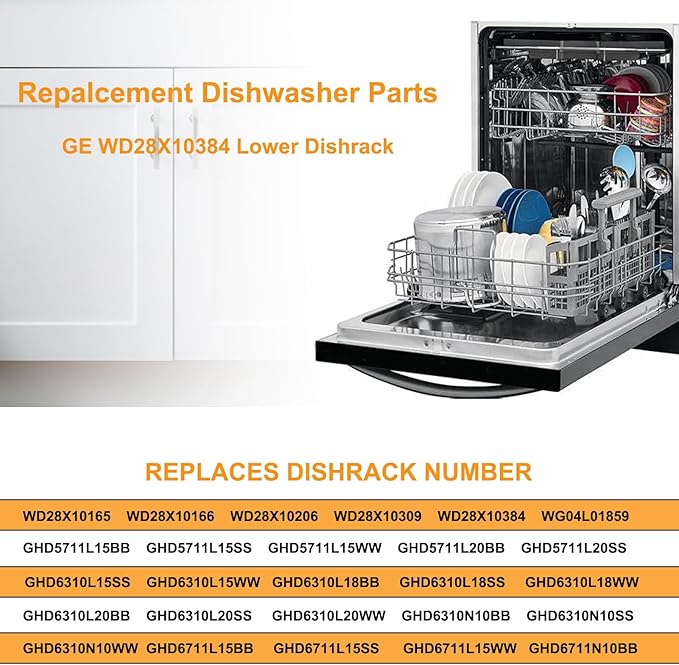 Upgraded WD28X10384 Dishwasher Lower Rack Replacement Parts for GE Dishwasher Parts Bottom Rack GLD5600V00BB GLD4560R00SS GE Dishwasher Rack Lower Dishrack Assembly Bottom Dish Rack 8 Rollers
