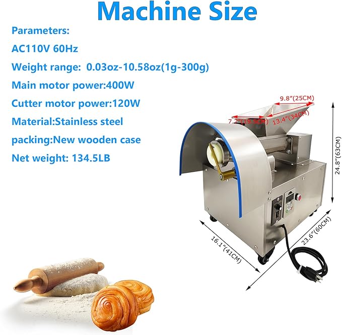 Electric Dough Divider Cutter Machine 1g-300g Small Dough Dividing Lump Spacer Stainless Steel Quantitative Partition Machine Adjustable Speed with 14 Dies for Precise Baking Portioning 110V