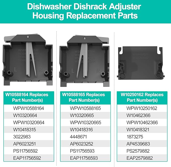 Upgraded W10588164 W10588165 Dishwasher Dishrack Adjuster Housing Left Right Hand w/ W10250162 Rack Adjuster Cover for Kenmore Kitchenaid Whirlpool Dishwasher Top Rack, Fits W10350375/6 W10546503 Part