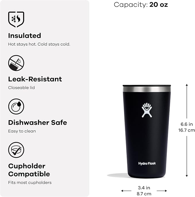 Hydro Flask All Around Tumbler Press-in Lid, Insulated Travel Mug, Stainless Steel Coffee Cup 20 Oz Agave Green