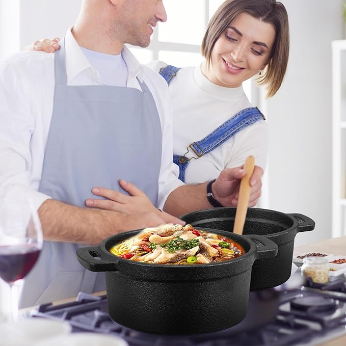 4 Pcs Mini Dutch Oven Small Round Iron Cocotte Black Dutch Oven Pot with Lid and Dual Handles Cast Iron Pot for Stovetop Use Marinate Cook Bake Refrigerate Garlic, Individual Servings(20 oz)