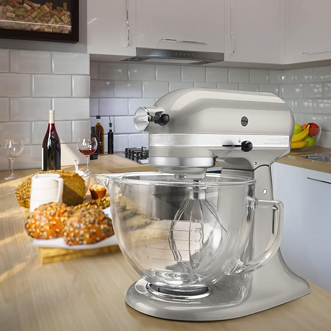 MOLIGOU Glass Mixing Bowl Compatible with Kitchenaid 4.5 and 5 Quart Tilt-Head Stand Mixers, 5 Quart Glass Mixer Bowl with Handle and Pour Spout