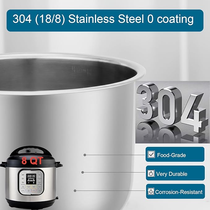 Replacement Pot for Instant Pot 8-Qt, 304 (18/8) Stainless Steel Inner Pot for Instant Pot 8-Quart, Upgrade Insert for Instantpot, Liner for Insta Pot 8 Qt with Thick Bottom, Non-Toxic (No Teflon)
