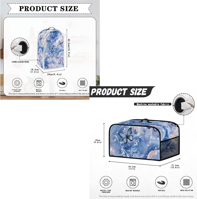 Butterfly Blue Marble 4 Slice Toaster Dust Cover (12.4x10.63x8.27Inch ),Slow Cooker and Blender Cover with Top Handle Crock Pot Keep Appliance Clean for Christmas Decor Set