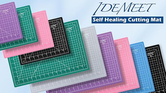 Density-upgraded 9"x12" Self Healing Cutting Mat, Idemeet Rotary Sewing Mat for Crafts, 5-Ply Blade Table Protector Cut Board for Fabric Leather Cutting Quilting Modeling Hobby Project, A4, Black