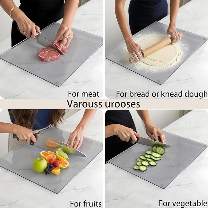 Tempered Glass Cutting Board for kitchen with Counter Lip, Glass Chopping Board, Scratch-Resistant,Non-Slip (Gray)