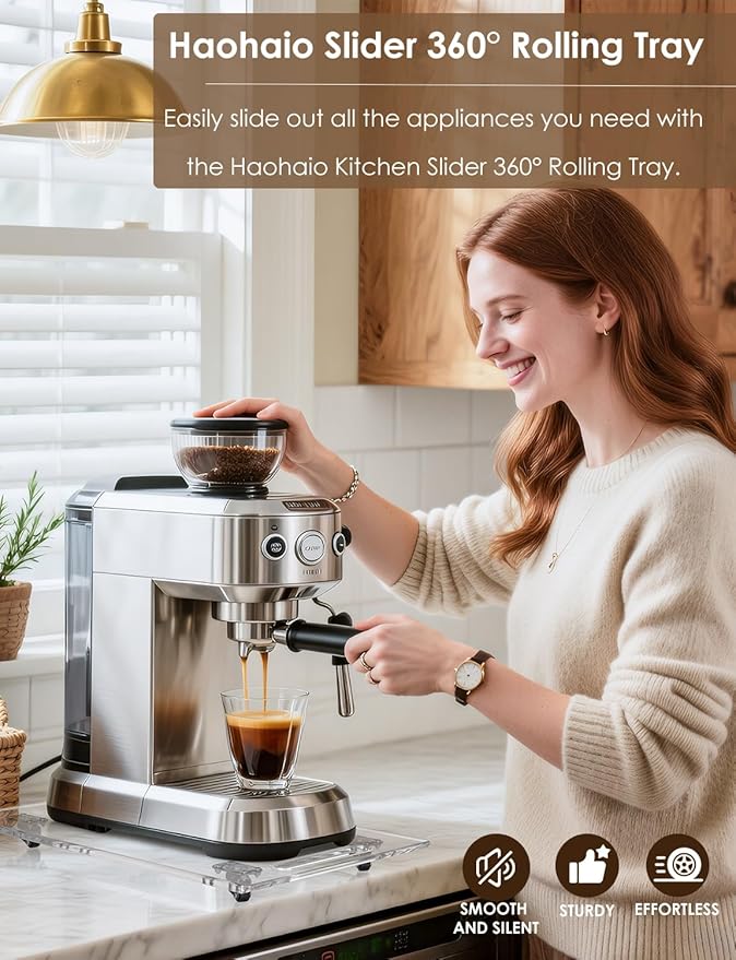 Acrylic 360° Glide Heavy-Duty Appliance Sliders for Countertops – Space-Saving, Effortless No-Lift Moving Tray for Coffee Makers, Kitchen Appliances with Scratch-Proof Protection(Clear)