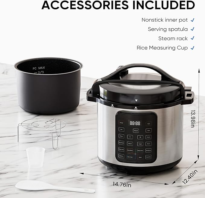 NEWBULIG 8 Quart Electric Pressure Cooker, Stainless Steel Multi Cooker Pressure, 12-in-1 Slow Cooker for Rice, Meat Stew, Porridge, Multigrain, Steam, Yogurt Maker