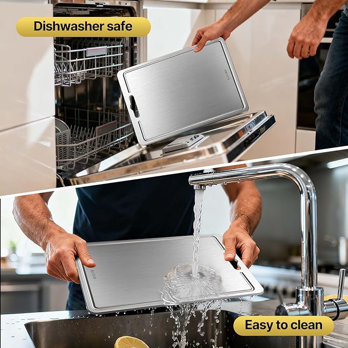 3pcs 100% Pure Titanium Cutting Boards with Juice Groove, Double-Sided Non-Toxic Chopping Boards for kitchen Meat, Vegetables and Fruits, Dishwasher Safe, Grey