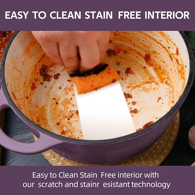 4.5 Quart Dutch Oven Enameled Cast Iron with Lid - Big Dual Handles - Oven Safe up to 500°F - Classic Round Pot for Versatile Cooking Purple