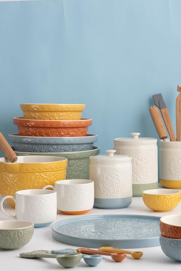 Mason Cash Home to Roost 200ml Preparation Bowls Set of 4 Stoneware Folk-Inspired Hen and Cockerel Style Multicolored Pinch Pots Dip & Dessert Dishes Dishwasher & Microwave Safe Kitchenware