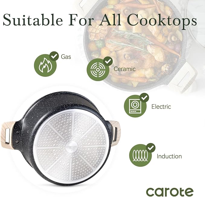 CAROTE Nonstick Stock Pot with Lid Soup Pot, 6 Quart Casserole with Lid, Easy to Clean Non Stick Cooking Pot,Pasta Pot