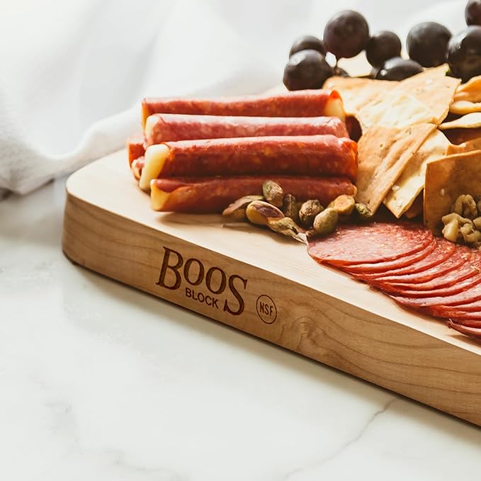 John Boos Chop-N-Slice Series Rectangular Wooden Maple Cutting Board 18”x12” – 1.25” Thick, 8-lb Reversible Butcher Block with Eased Corners & Edge-Grain – Made in the USA