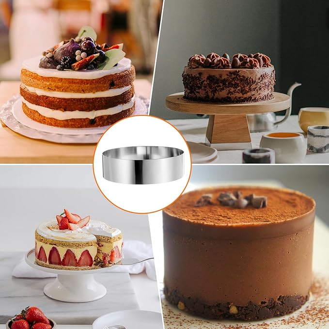 HARFINGTON 4PCS Round Cake Ring 7 x 2 Inch Seamless Stainless Steel Pastry Mousse Dessert Ring Mirror Coating for Baking Cooking Making Tool