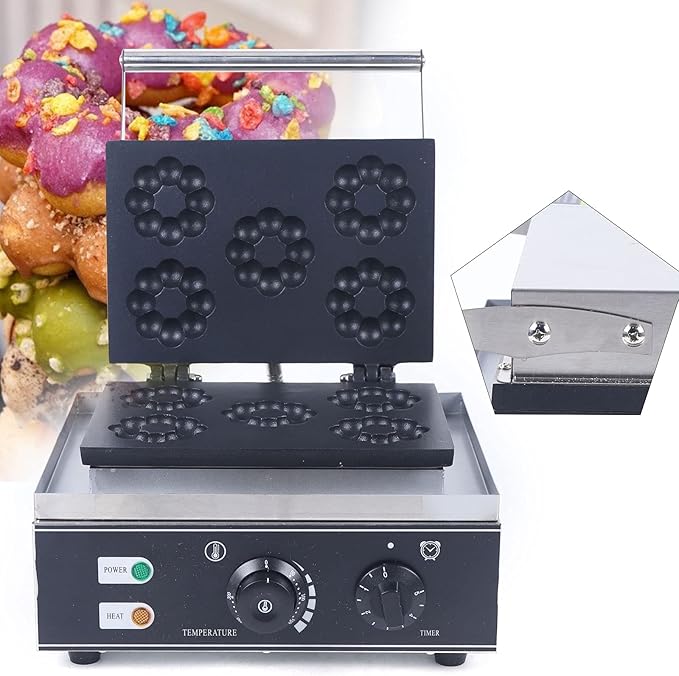 Donut Maker 1500W Donut Waffle Baking Machine Commercial Set 5 Dounts Maker Waffle Maker Non Stick Plates Detachable Dessert Toaster Perfect for Breakfast Dessert Shop