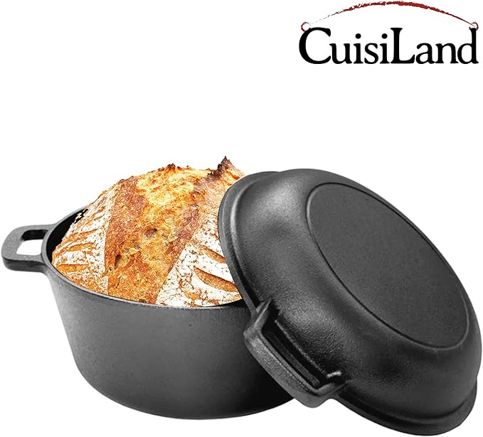 Cuisiland 5QT Cast Iron Combo Cooker – Pre-Seasoned Dutch Oven with 10’’ Skillet Lid – 2-in-1 Multipurpose Cookware for Baking, Searing, Roasting & Frying – Oven & Campfire Safe