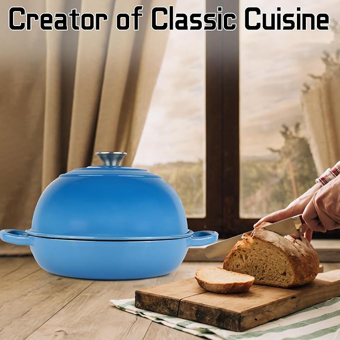 Enameled Cast Iron Bread Oven, Dutch Oven Pot with Lid, 10" Bread Dutch Oven for Sourdough Bread Baking, 6 Quarts Bread Pan with Dome Lid, Non-stick Cookware for Homemade Bread, Blue