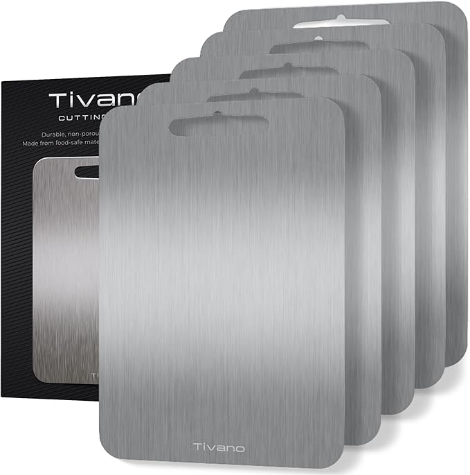 Original Tivano TitaniumShield Cutting Board 12"x8" Metal Pro | Ultra Durable, Dishwasher Safe, Heat Resistant, Odor & Stain Free, Knife Friendly, Non Toxic Kitchen Board (5)