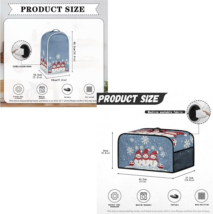 Christmas Themed Toaster Covers 2 Slice Wide Slot,Snowmen Snowflakes Blender Covers Washable Dust Cover Kitchen Appliance Covers Slow Cooker Crock Pot Cover for Merry Xmas Decor (Blue)