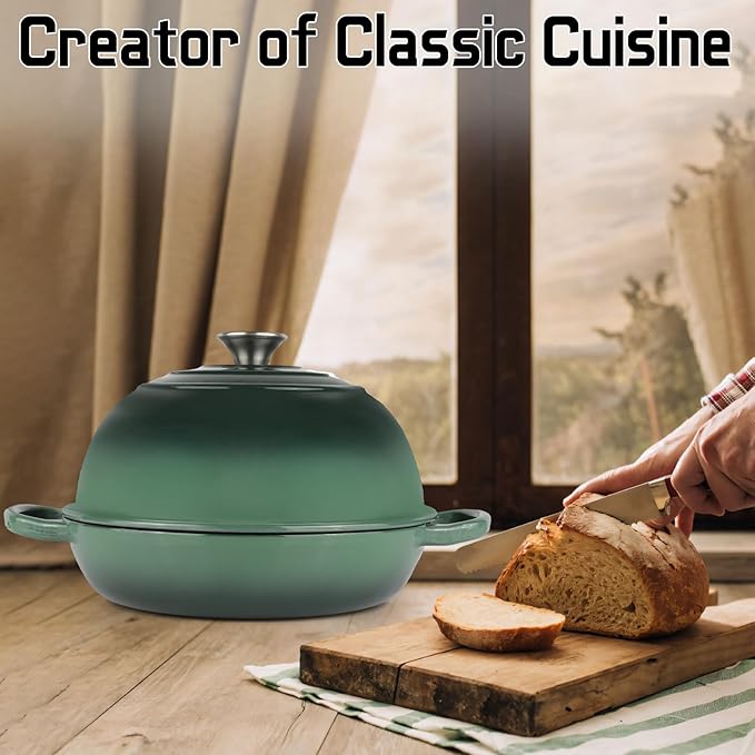Enameled Cast Iron Bread Oven, Dutch Oven Pot with Lid, 10" Bread Dutch Oven for Sourdough Bread Baking, 6 Quarts Bread Pan with Dome Lid, Non-stick Cookware for Homemade Bread, Green
