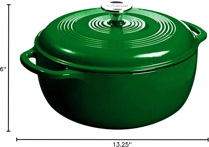 Lodge Essential Enamel Cast Iron Dutch Oven - Perfect for Bread Baking, Braising, Marinating & Slow Cooking - Features Moisture-Sealing Lid & Dual Handles - Kitchen Essentials - 6 Quarts - Evergreen