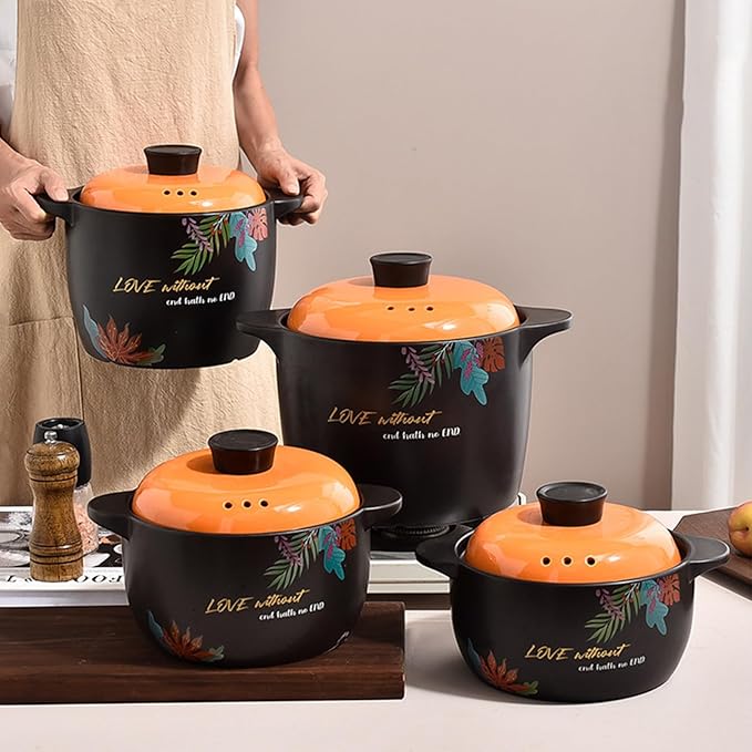 Earthenware Pot Large Stockpot Nonstick Clay Pot with Lid for Cooking Heat Resistant Hot Pots Ceramic Casserole Dish for Cooking Bibimbap and Soup, Dishwasher Safe,4.5L/4.1Quarts