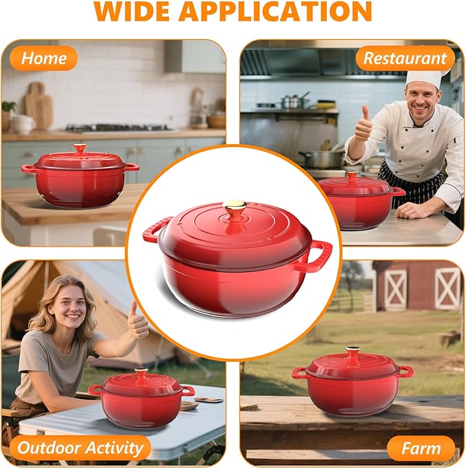 Bonnlo 7.5QT Round Dutch Oven, Enameled Cast Iron Dutch Oven Pot with Lid & Dual Handles, Oven Safe Up to 500° F, for Sourdough, Bread Baking, Stews and Roasting (Red)