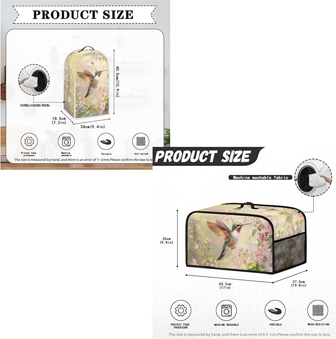 Hummingbird Blender Covers,Slow Cooker Covers,Bread Toaster Cover(Large) 3 Piece Set,Small Appliance Universal Size Crock Pot Cover Oven Dust Cover Women Gift(White)