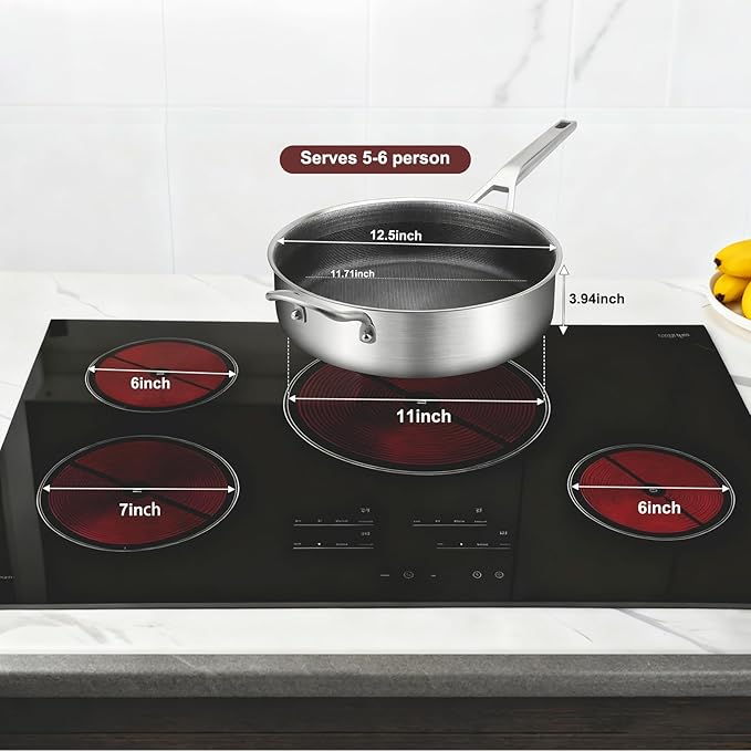 7 Quarts Saute Pan with Lids, Nonstick 12 Inch Deep Frying Pan, Tri-Ply Large Skillet with Lid with Stay Cool Handle, Dishwasher, Metal Utensil Safe, Suit for All Stove Up to 600℉ Compatible