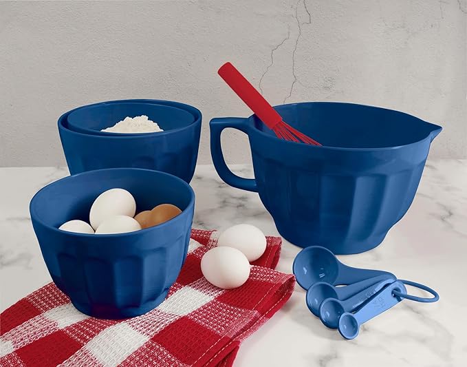 UP UPware Latte Style Melamine Batter Bowl with Pour Spout, Handle and Non-Slip Base, Grip Handle for Easy Mix and Pour, Home Essentials Cooking and Baking Tools, 4.3 quart, 11.5 x 8.75 Inch, Navy