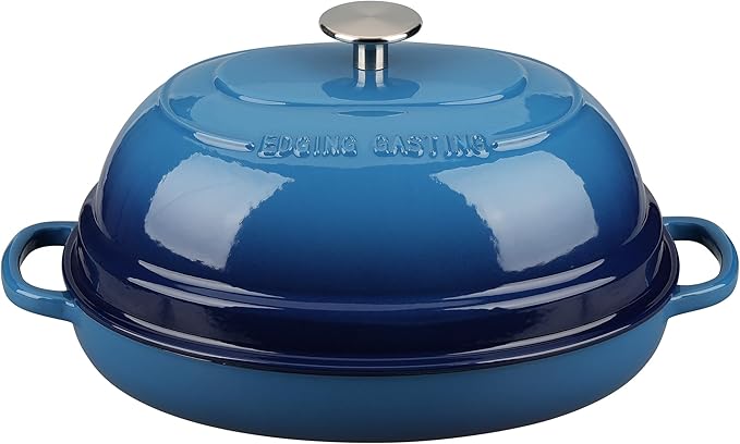 Enameled Oval Cast Iron Dutch Oven Pot with Lid, Bread Dutch Oven for Sourdough Bread Baking, Dutch Oven Bread, Bread Oven, 6QT, Lake Blue