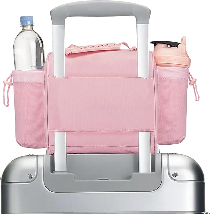 Hydra Cup Insulated Lunch Bag with Containers - Meal Prep Bag Included, Ice Packs, Shaker Bottle, Protein Funnels & Luggage Strap, Travel Meal Bag, Pink