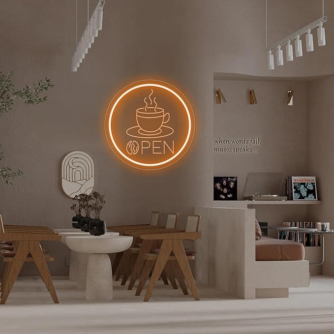 Coffee Open Neon Sign Business Open Lights for Cafe Shop Home Bar Wall Decor Novelty Light Up Sign Gift for Coffee Lovers Cafe Corner Decor