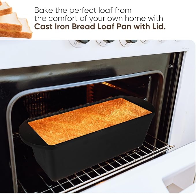 2 Pack Cast Iron Bread Pan with Lid 13x5 Inch, Nonstick Popover Pan for Sourdough and Homemade Bread, Mini Loaf Pans with Lids, Pullman Loaf Pan for Sandwich Bread, Nonstick Baking Bread Pans
