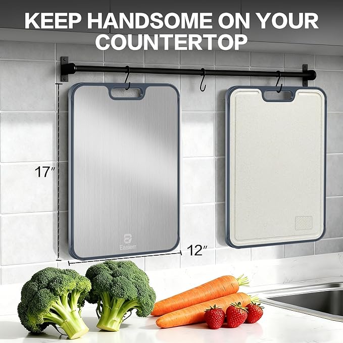 Extra Large Titanium Cutting Board for Kitchen with Juice Groove, Versatile for Chopping, Serving, Bread, Meat, Veggies, Pure Titanium and Wheat Straw PP, 17 x 12 inch