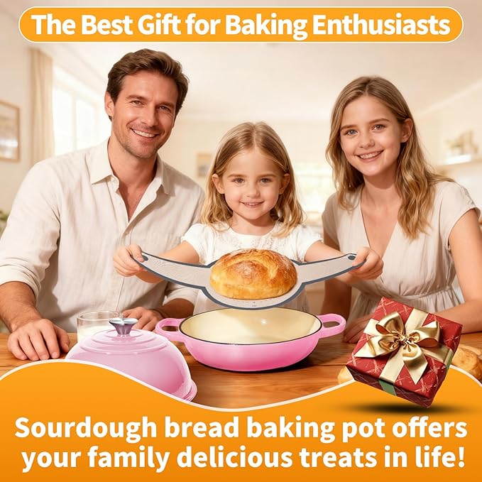 ONKO Dutch Oven For Sourdough Bread Baking, 6QT Enameled Cast Iron Dutch Oven Pot With Lid, Non-stick Sourdough Baking Pan with Bread Dome, Round Ceramic Dutch Ovens Pot with Cloche for Homemade