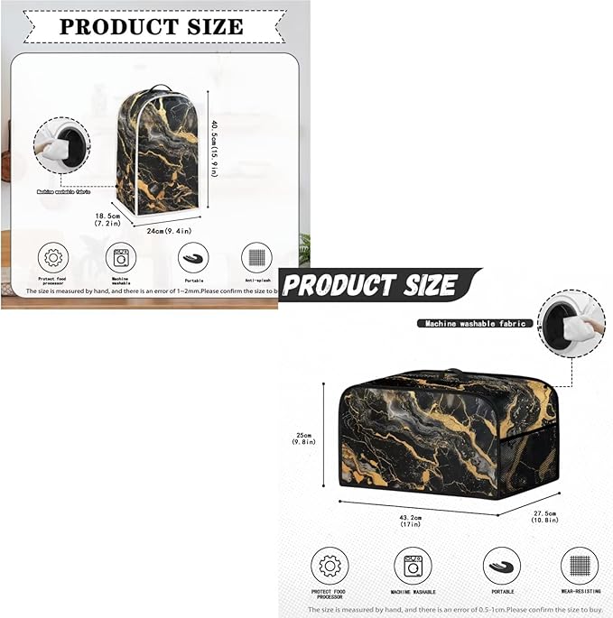 Black Marble Kitchen Appliance Set, Universal Size Blender, Slow Cooker & Toaster (4 Slice) Covers, Waffles Maker Oven Dust Cover for Women, Christmas Festival Decorations
