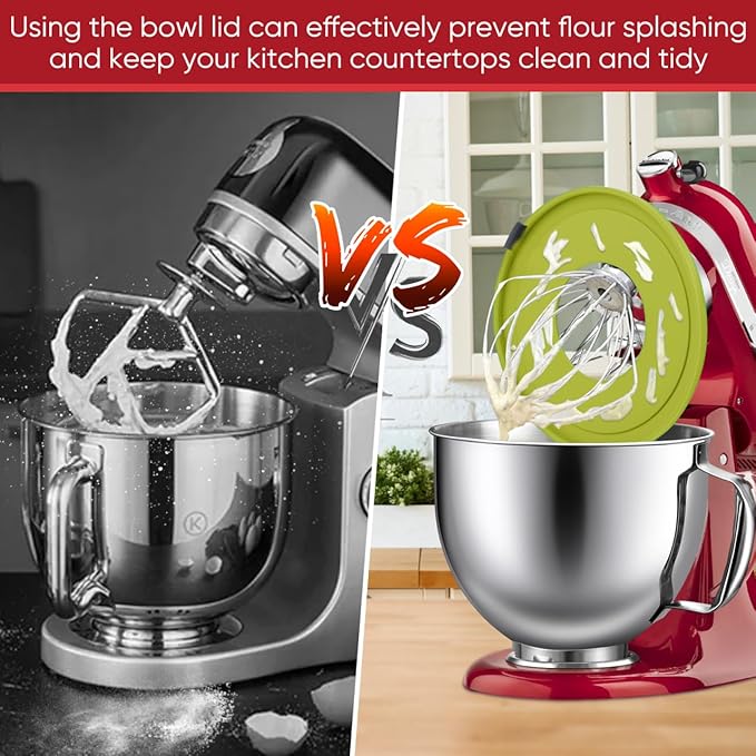 Stainless Steel Bowl Compatible with Kitchenaid Mixer 4.5/5QT,With Lid,5 Quart Stainless Bowl for Kitchen Aid Mixing,With Green Lid