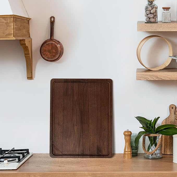 Heimlove Walnut Wood Cutting Board for Kitchen, 20"x15" Reversible Wooden Chopping Board with Deep Juice Grooves and Handles, Natural Walnut Wood Cutting Board for Chopping, Cheese, Vegetables