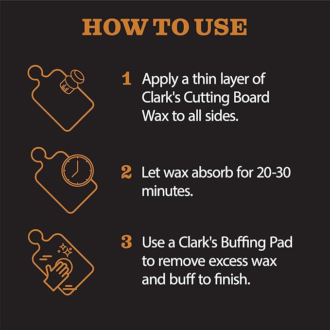 CLARK'S Cutting Board Oil (12oz), Wood Wax (6oz) and Cleaner (12oz) Set – Food-Grade Mineral Oil for Wood Cutting Board - Scented with Orange & Lemon Essential Oils - Made in USA