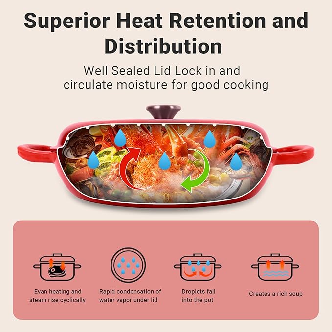 Enameled Cast Iron Dutch Oven, 3.8 Quart Dutch Oven Pot with Lid, Non Stick Cast Iron Pot, Round Oven Safe up to 500°F, Use for Marinate, Cook, Bake and Serve – Gradient Red