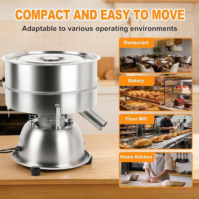 Automatic Electric Vibrating Sifter Machine, Sieve Shaker With 2 Screens (40 & 60 Mesh), for Flour, Rice, Mung Bean, Powder