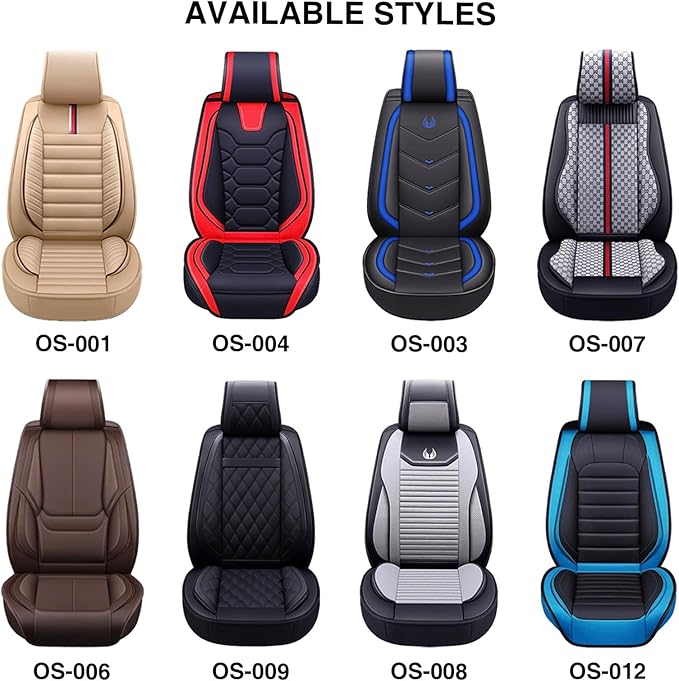 OASIS AUTO Car Seat Covers Full Set, Sporty Faux Leather with Honeycomb Pattern, Waterproof Universal Fit for SUV, Sedan, Pick-up Truck, Automotive Interior Accessories (OS-004 Black&Gray)