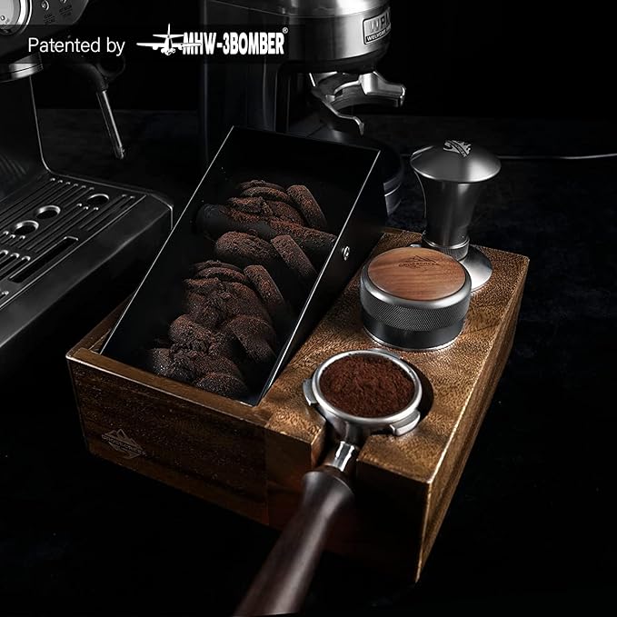 Coffee Knock Box | Fits 58mm Portafilter Holder | Tamping Station & Distributor Stand | Large Wood Espresso Container | Espresso Accessories for Coffee Bar