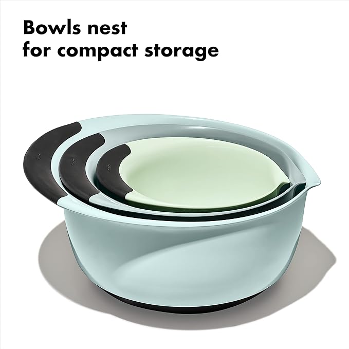 OXO Good Grips 3-Piece Plastic Mixing Bowl Set - Cadet Blue,Tower Gray,Jade,Small,Medium,Large,(Pack of 4)