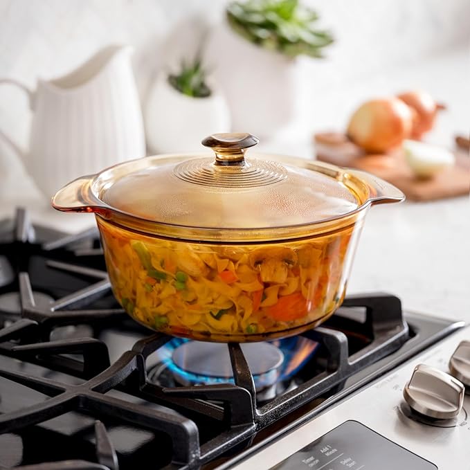 Visions 1.6 Litre Pyroceram Flair Cookpot with Glass Cover, Brown