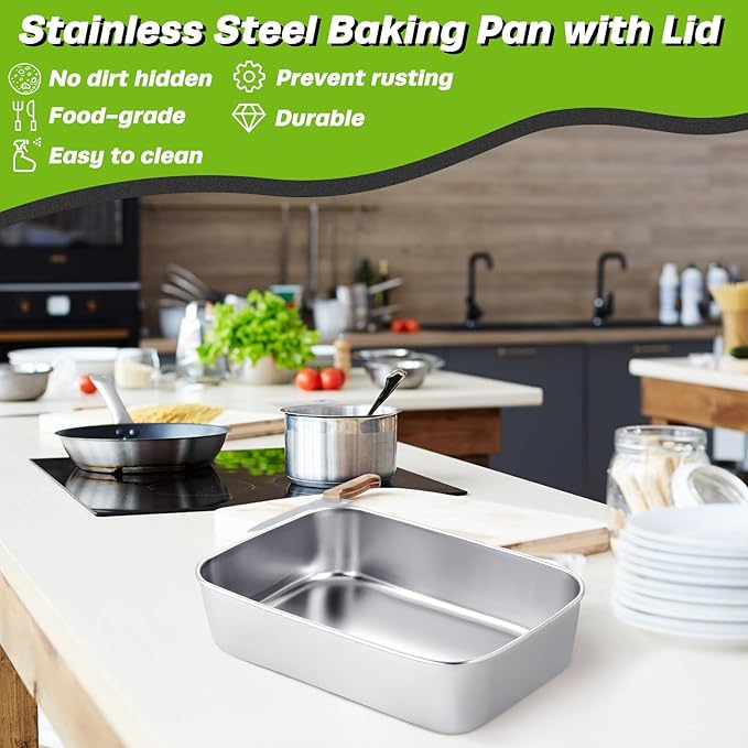 2 Sets Stainless Steel Cake Pan with Lid 6 x 9 Inch Rectangle Bread Loaf Pans with Cover Rectangle Baking Bakeware for Bread Cake Brownies, Dishwasher Safe (Classic Style)