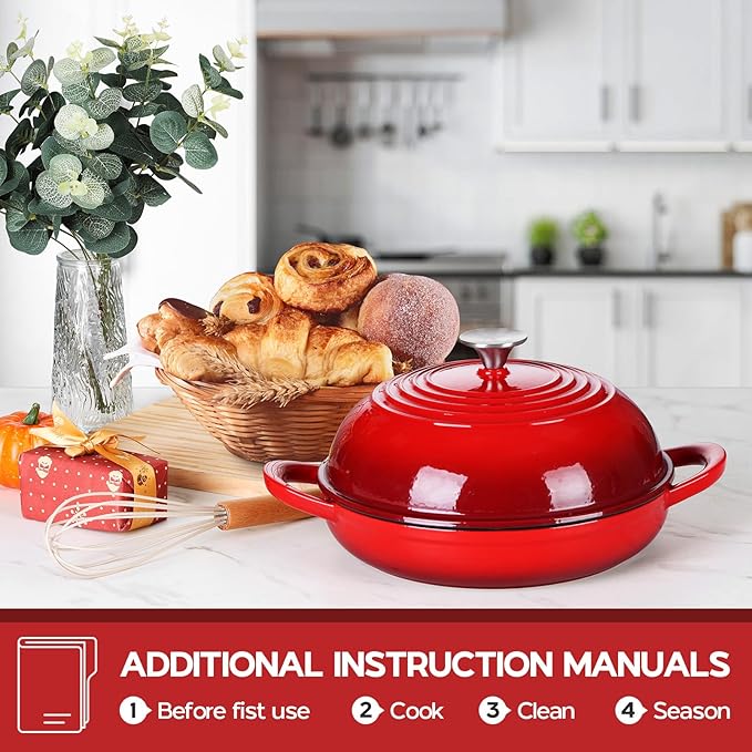 P&P CHEF Bread Dutch Oven for Sourdough, 5.5 Quart Enameled Cast Iron Dutch Oven Pot with Lid for Homemade Bread Baking, Easy to Clean & Even Heat, Red
